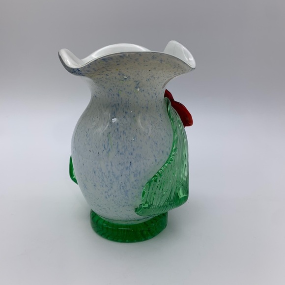 CELEBRATIONS Vtg. Handcrafted Seed Glass Speckled Vase 6” With 3-D Poppy Flower - Picture 2 of 12